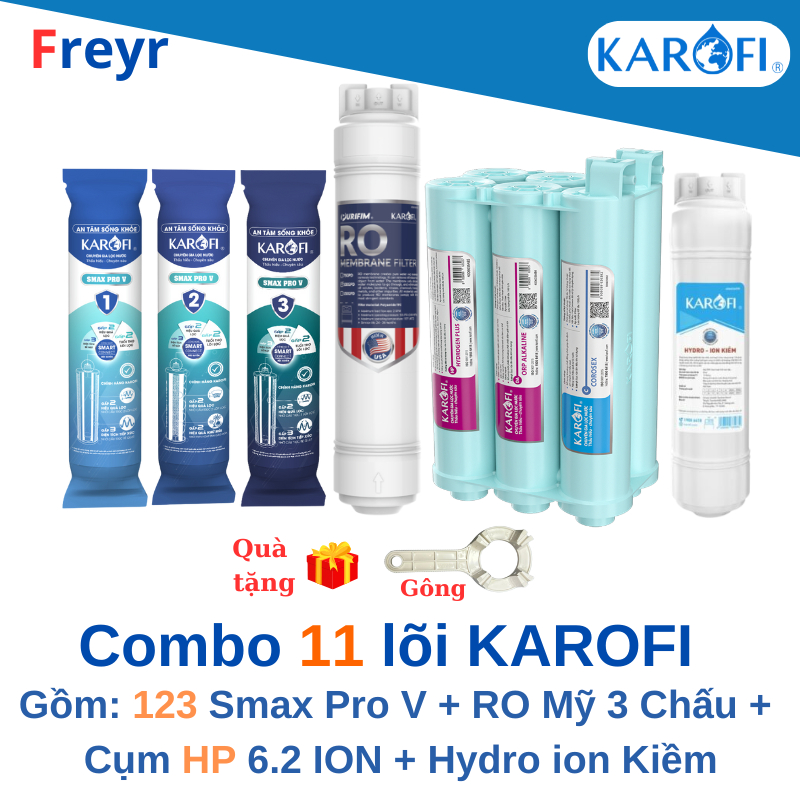 Bộ 11 lõi lọc nước Karofi (SMAX V+ RO MỸ+ HYDRO-ION KIỀM+ HP 6.2 ION) dành cho model, KAE-S695, KAD-