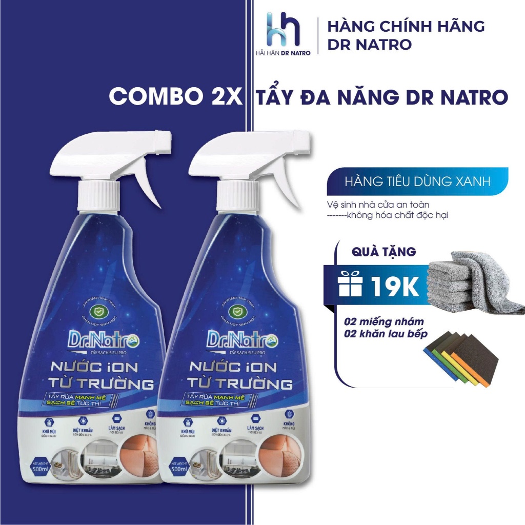 Combo 2 Chai Tẩy Đa Năng Dr.natro siêu sạch mọi vết bẩn công nghệ ion từ trường chai 500ml tặng 1 ch