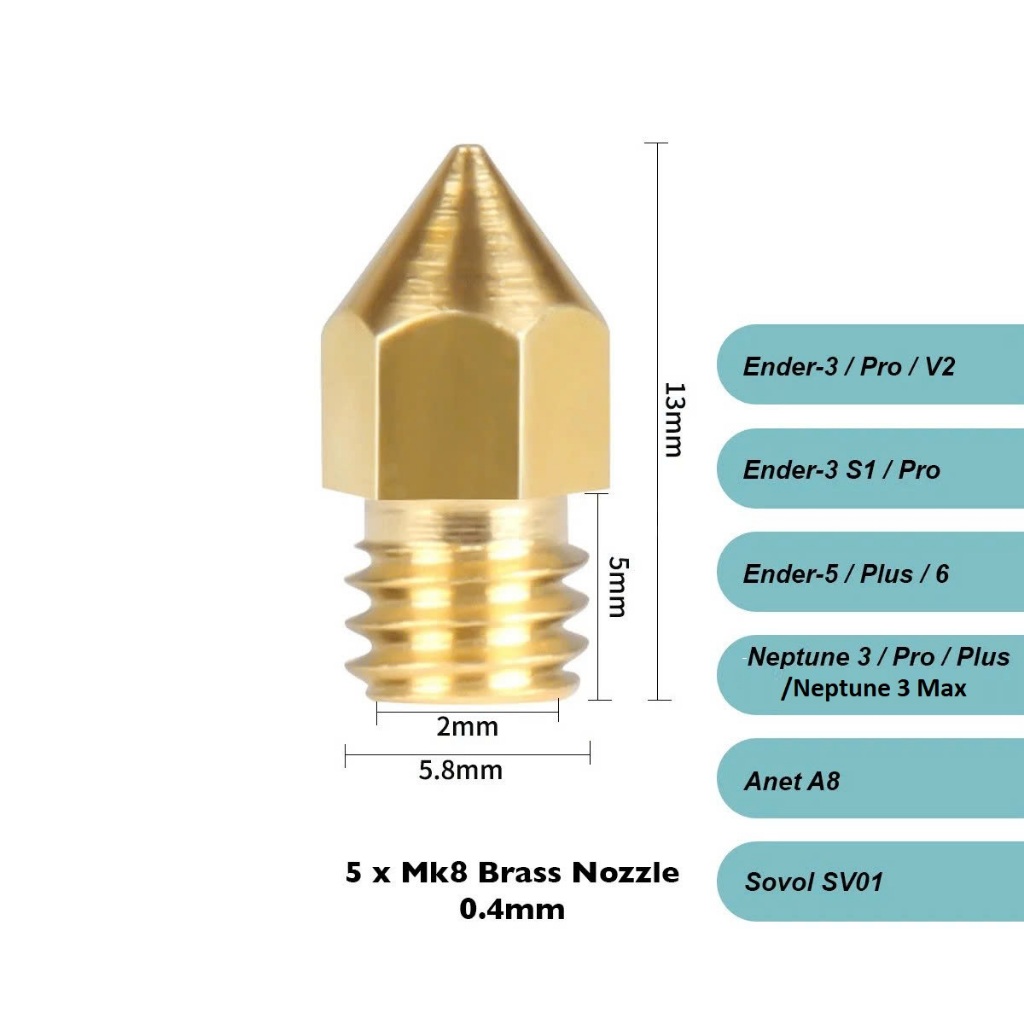 Đầu đùn nhựa máy in 3d CREALITY 3D Printer Part 3D Printing Brass Nozzle 5pcs