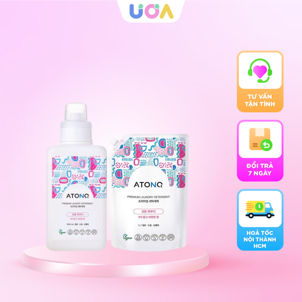 Nước giặt thuần chay Atono2 cho da bé nhạy cảm hương Cotton Powder - 1000ml