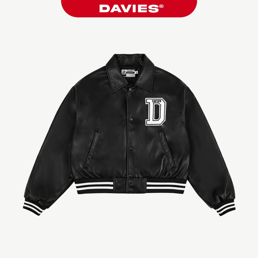 Áo khoác varsity da croptop nữ DAVIES dáng ngắn local brand Davies Leather Cropped Varsity Jacket| D