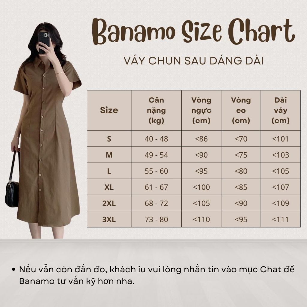 Đầm váy nữ basic BIGSIZE Banamo Fashion cổ sơ mi cài cúc chiết eo lưng chun cộc tay nhiều màu 5915 | BigBuy360 - bigbuy360.vn