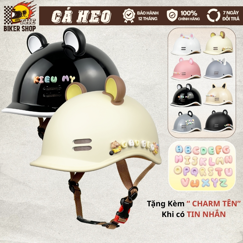 Nón Bảo Hiểm Cá Heo Nam Nữ Chính Hãng - Bảo Hành 12 Tháng Tặng Tai Gấu - Charm Tên Gắn Mũ Cute