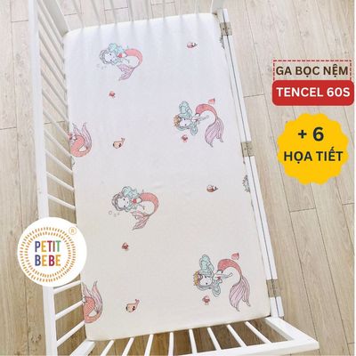 Ga cũi cho bé tencel 60s nhiều kích thước PETIT BEBE bo thun họa tiết và màu trơn
