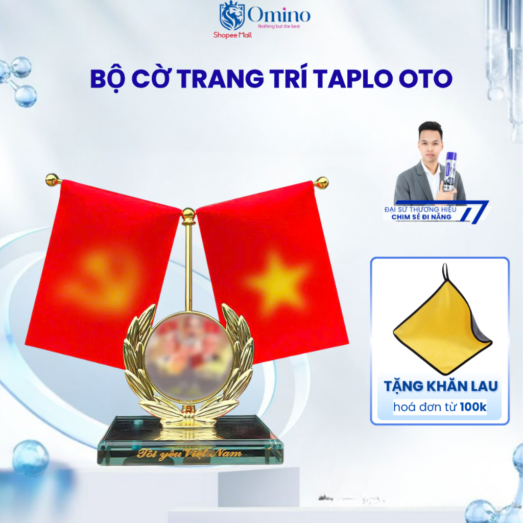 Bộ cờ trang trí taplo ô tô, bàn làm việc OMINO gắn chữ Thuận Buồm Xuôi Gió, Tôi Yêu Việt Nam, Ý Nghĩ