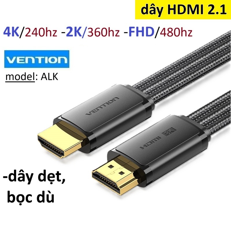 Dây HDMI 2.1 4K 240Hz Vention ALK dây dẹt bọc dù -Bảo Hành 6 tháng