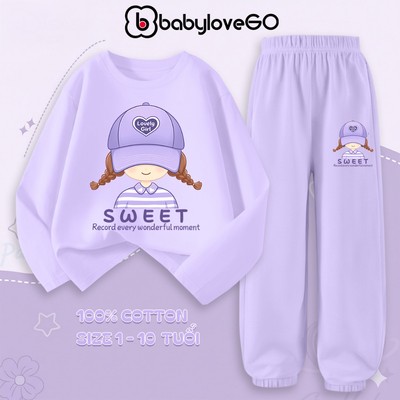 Bộ quần áo thu đông dài tay cho bé gái BabyloveGO đồ bộ cho bé chất thun cotton mềm mịn thoáng mát BD-BG62