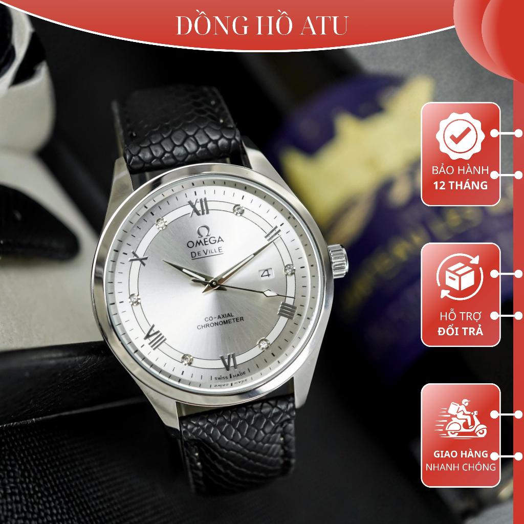 Đồng Hồ Nam OMG Máy Pin - Mặt Bạc, Dây Da Cao Cấp, Cọc Số La Mã Hiện Đại
