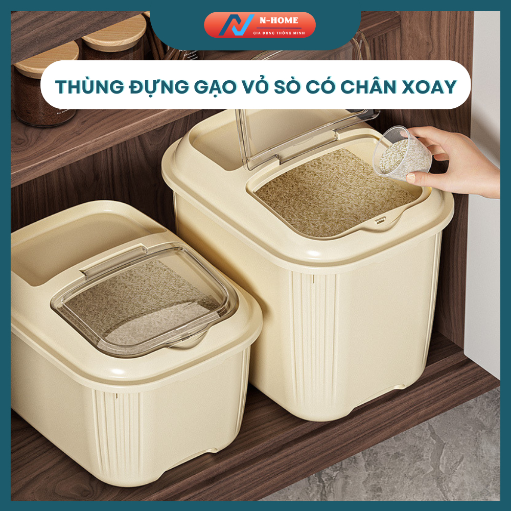 Thùng Đựng Gạo Hình Vỏ Sò Dung Tích 5/10kg Chống Côn Trùng, Ẩm Mốc, Chất Liệu Nhựa Cao Cấp