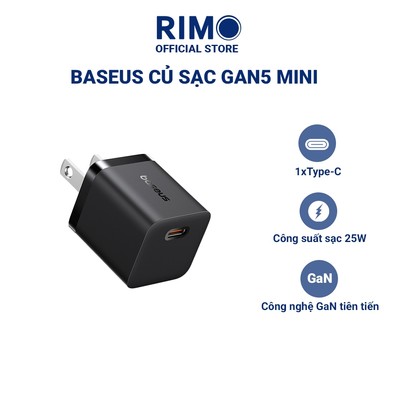 Củ sạc nhanh Baseus GaN5 mini 25W Type-C chân sạc US chuẩn sạc nhanh PD, công nghệ GaN tiên tiến