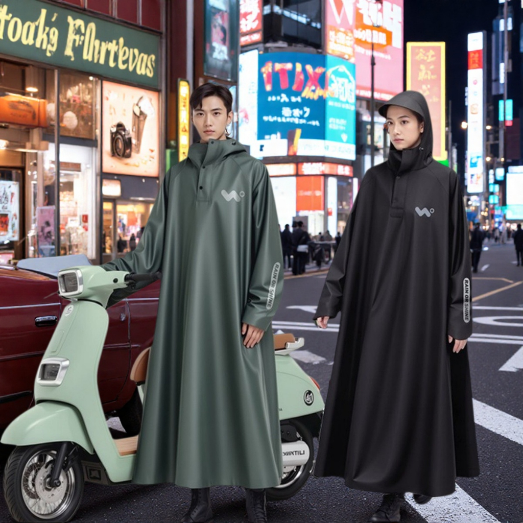 Áo mưa nửa trước trong suốt tà rộng cho đẹp 1 người lớn toàn thân cao cấp