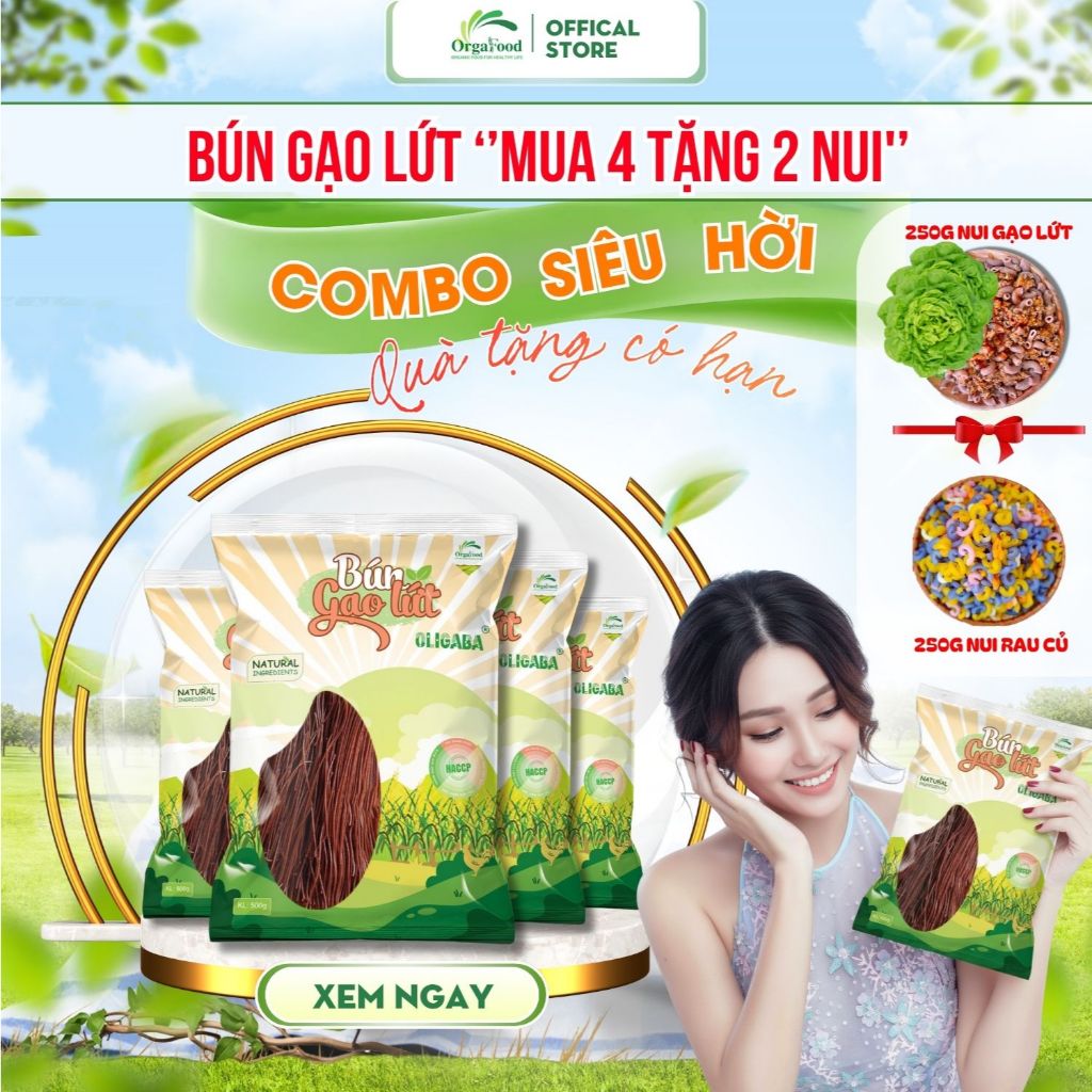 [COMBO SIÊU HỜI] Bún gạo lứt Oligaba [Mua 4 tặng 2 nui 250g], ăn thực dưỡng, tiểu đường, ăn chay, healthy