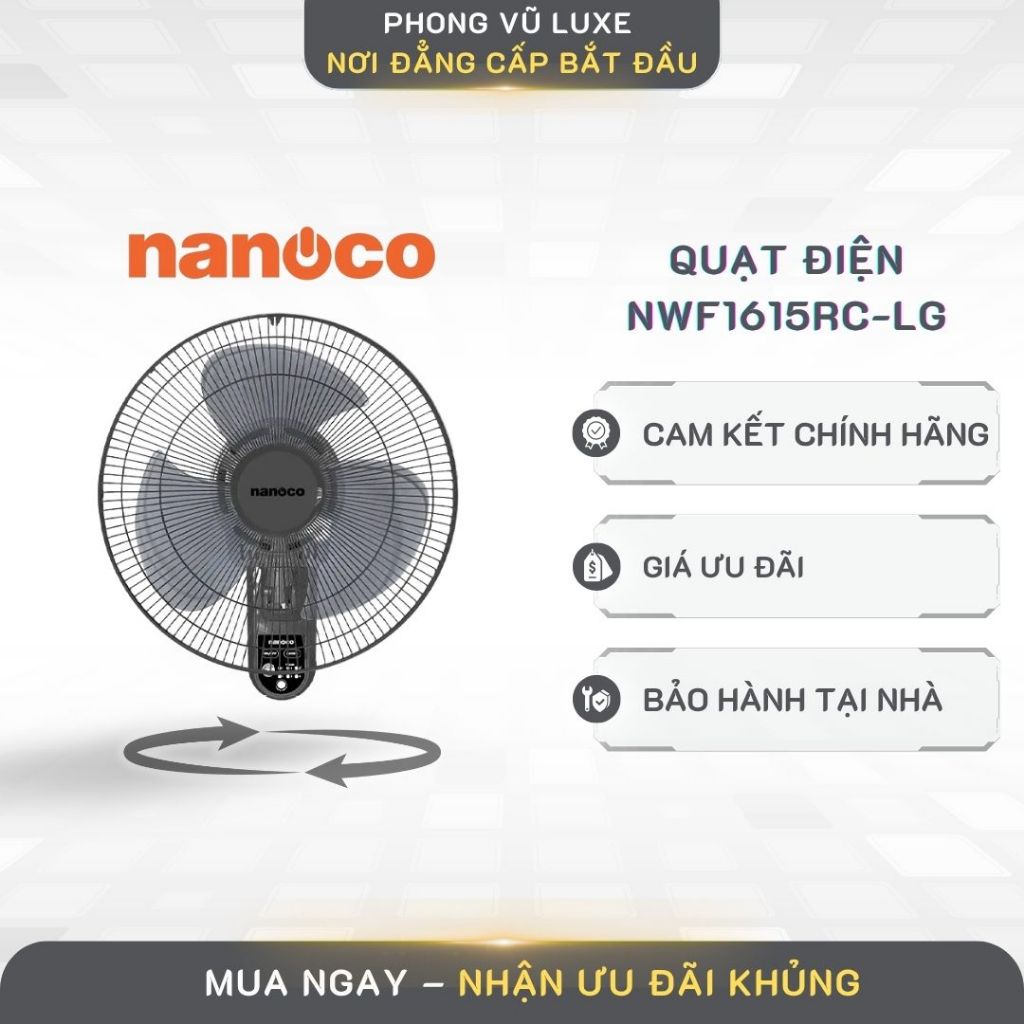 Quạt Điện Nanoco NWF1615RC-GR/ NWF1615RC-LG – Gió Mạnh, Vận Hành Êm Ái, Thiết Kế Hiện Đại