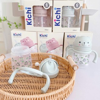 Bình tập uống nước ống hút PP Kichilachi cho bé 240ml