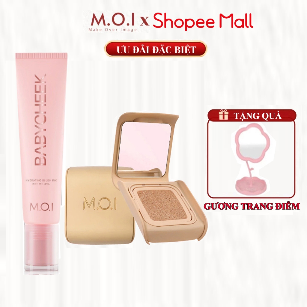 [TẶNG GƯƠNG] Bộ đôi Phấn nước Baby Skin M.O.I và Má hồng sữa M.O.I Baby Cheek 14ml