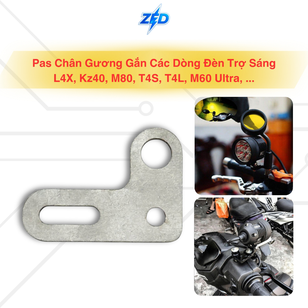 Pas Chân Gương Gắn Đèn Trợ Sáng L4X, KZ40, T4S, T4S Pro, T4L, M80 Laser, M60 Ultra, ... Phụ Kiện Xe 