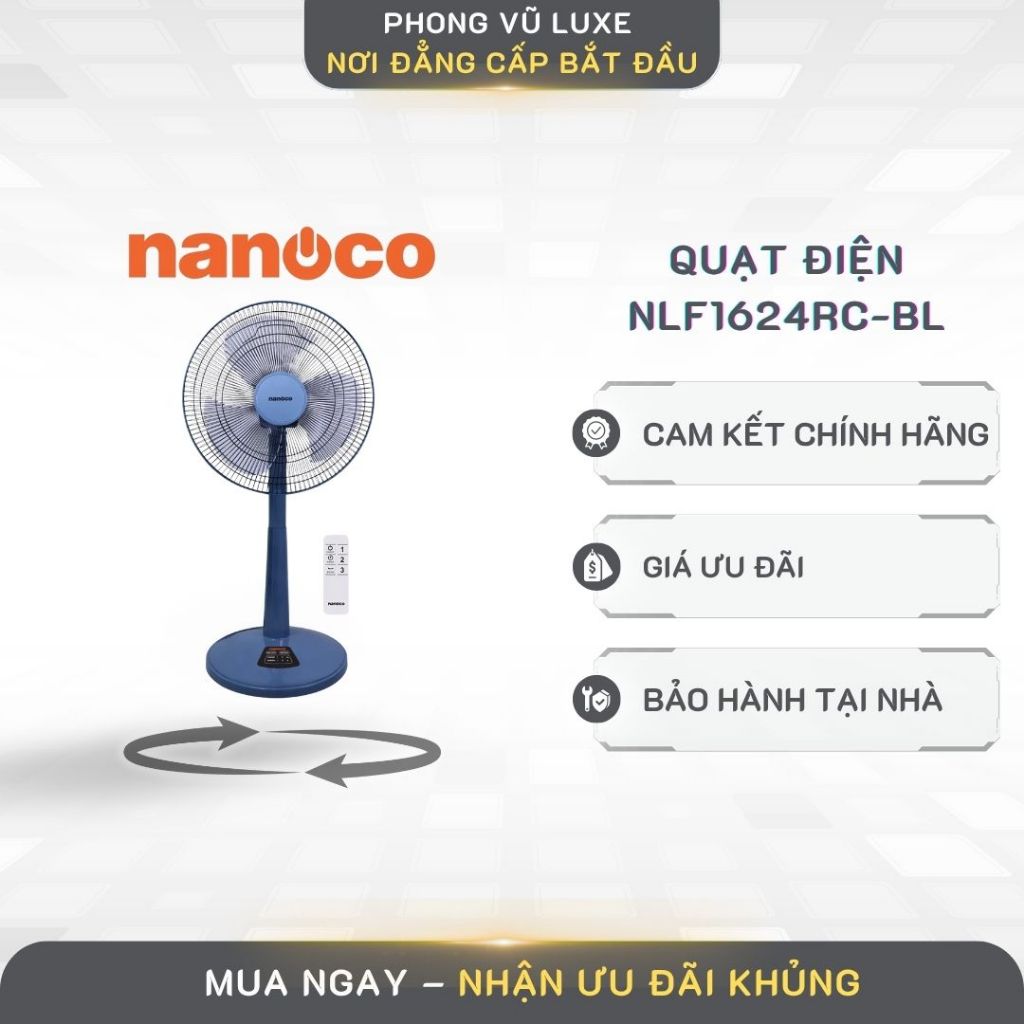 Quạt Lửng Remote Nanoco NLF1624RC-BL/ NLF1624RC-BE – Điều Khiển Từ Xa, Gió Mạnh, Thiết Kế Hiện Đại