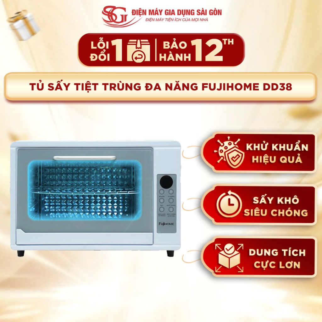 Tủ sấy tiệt trùng đa năng Fujihome DD38 - 38 lít, thiết kế nhỏ gọn, khử khuẩn UVC LED
