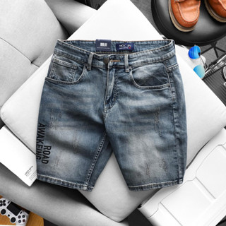  Quần short jean nam ống suông nhẹ ngang gối bigsize xanh nhạt hàng xuất khẩu chất bò co giãn 