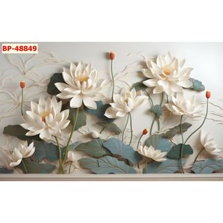Tranh lụa kim sa Cá Chép và Hồ Sen, hoa sen giả đắp nổi dán tường 3D
