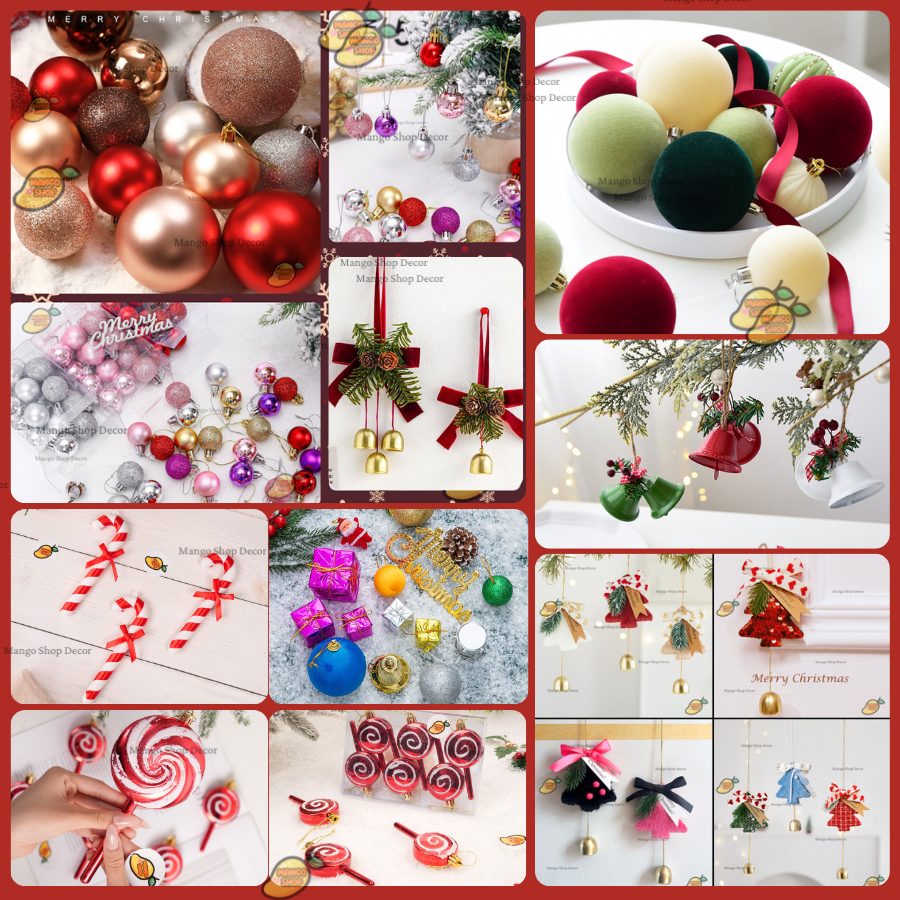 [TỔNG HỢP] Set Đồ Trang Trí Cây Thông Noel Quả Châu Mix Quả Thông, Hộp Quà Kẹo Gậy Merry Chirstmas