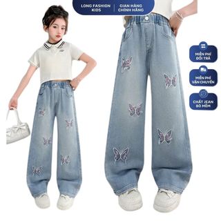  Quần Jean Ống Xuông Chất Jean Bò Mềm Co Giãn Nhẹ Hình Thêu Bướm Chắc Chắn Đi Học Đi Chơi Vận Động Dễ Dàng QD15 
