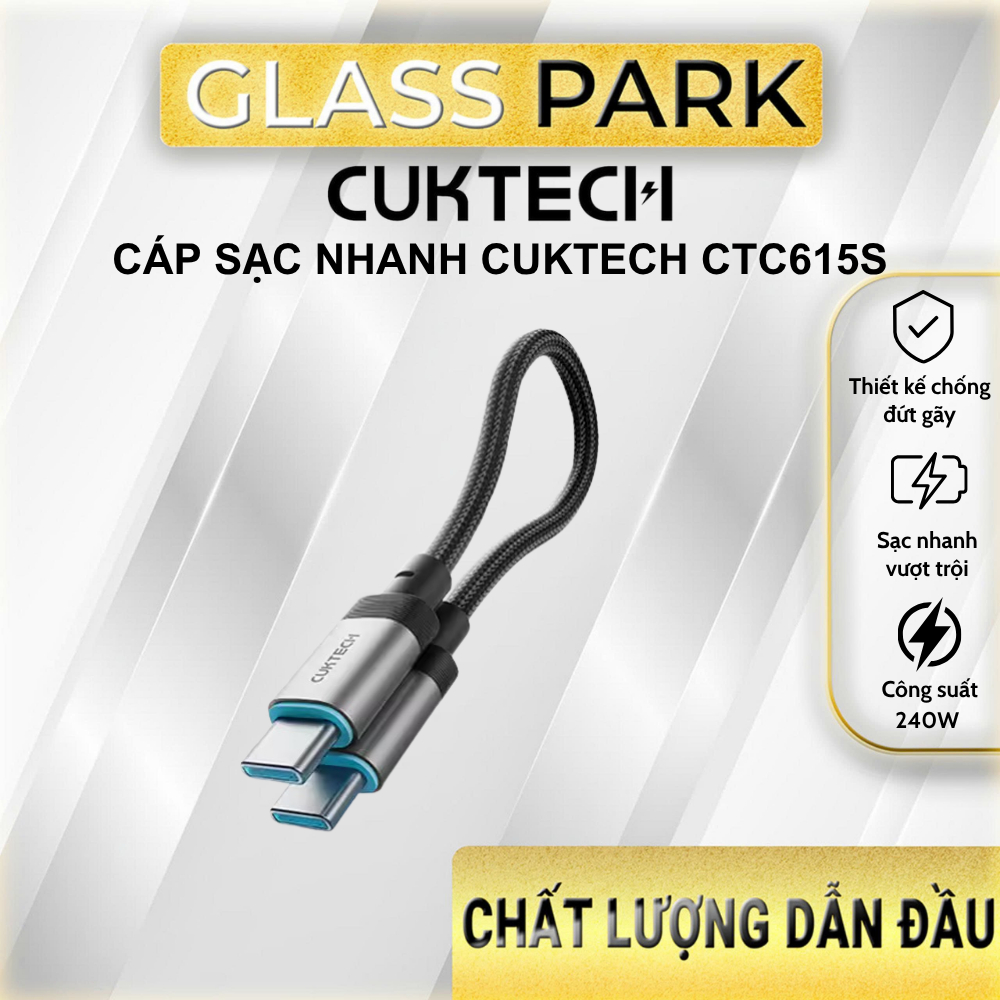 Cáp Sạc Nhanh CukTech USB-C 6A 240W 15cm – CTC615S Chính hãng – Bảo hành 18 tháng