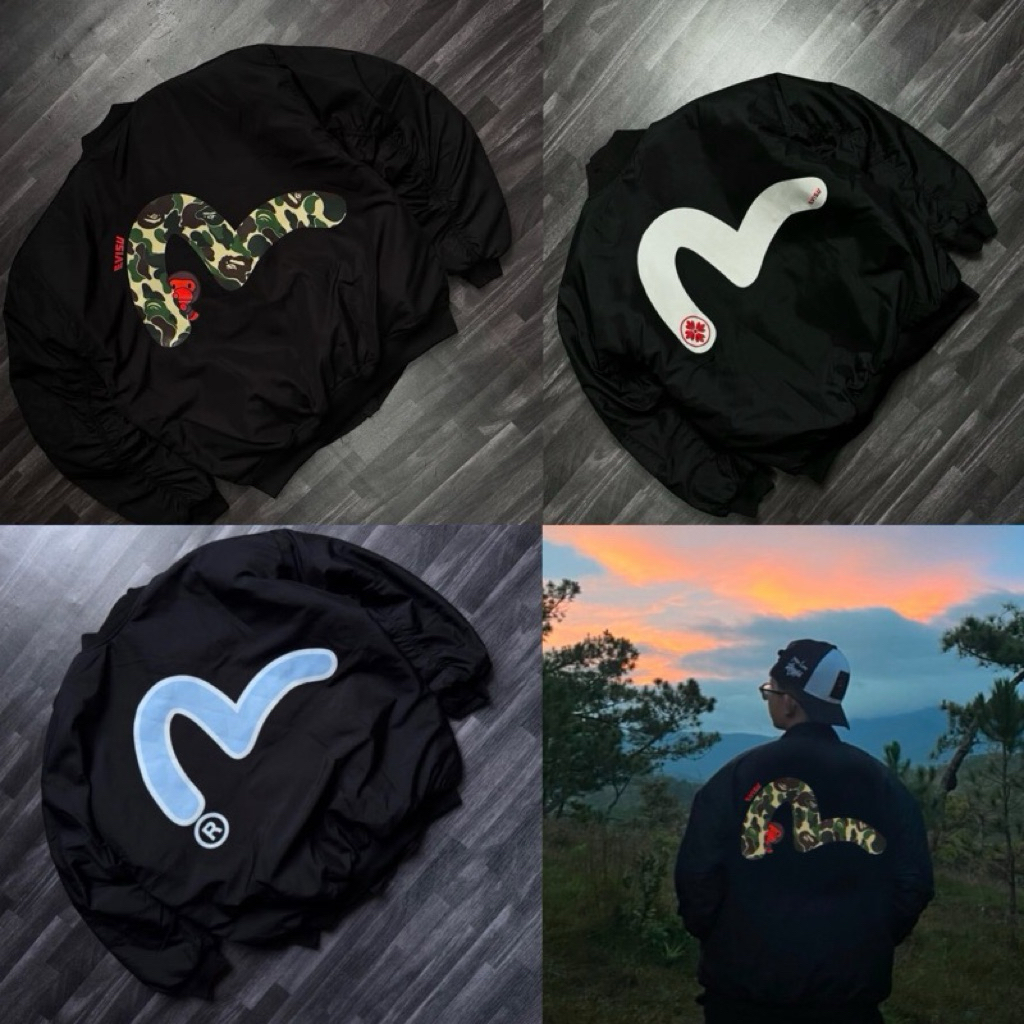 Áo Khoác Bomber EVISU Phối màu đẹp mắt sang trọng mặc mát, mùa đông cao cấp Unisex nam nữ