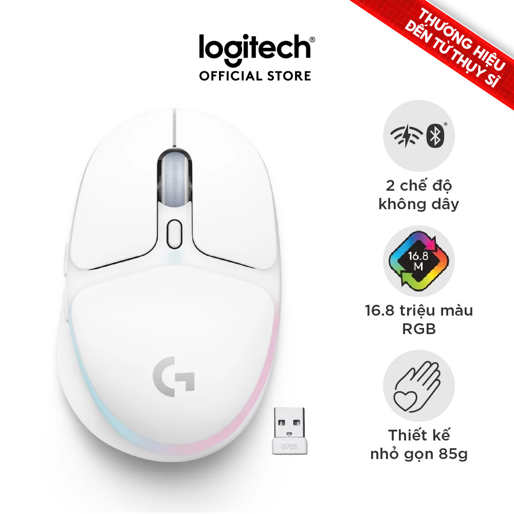 Chuột gaming không dây Logitech G705 Aurora - Bluetooth & LIGHTSPEED, RGB