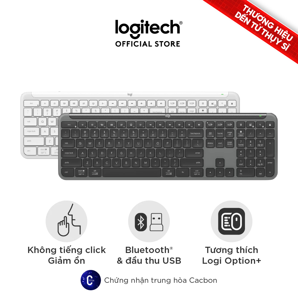 Bàn phím không dây Logitech K950 Signature Slim - Kết nối đa thiết bị, Gõ yên tĩnh, Bluetooth