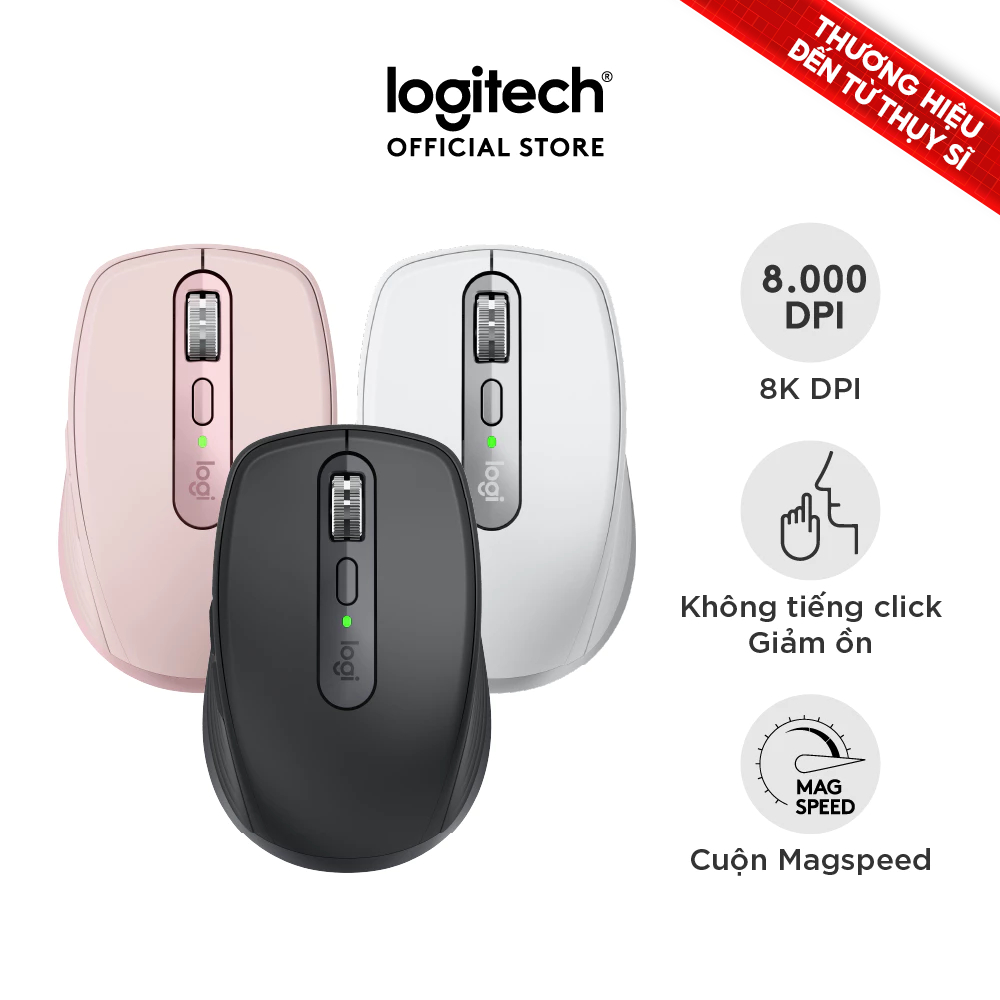 Chuột không dây Logitech MX Anywhere 3S Silent -Cuộn nhanh, 8000DPI, Sạc USB C, Bluetooth
