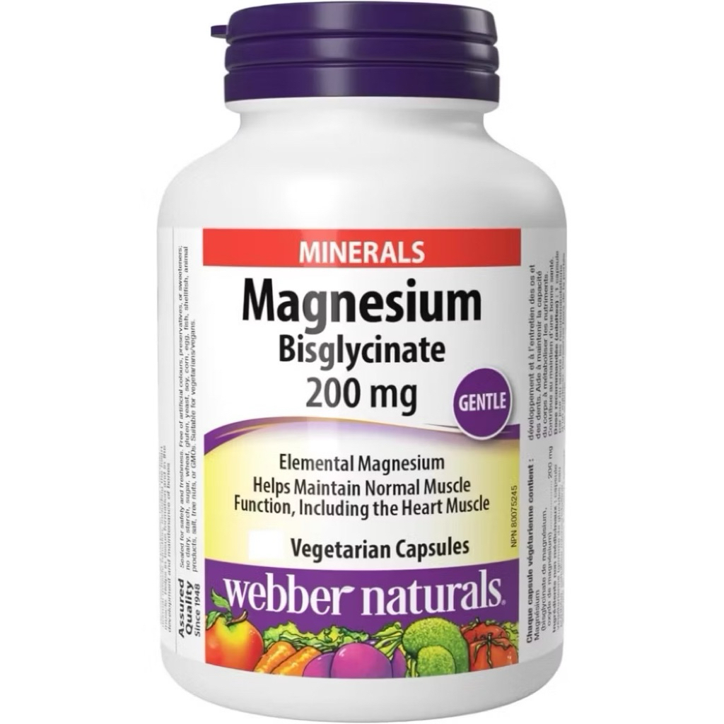 Magnesium Bisglycinate 200mg Webber Naturals (Magie Webber) 120v - Ngủ Ngon, Giảm Căng Thẳng, Chuột 