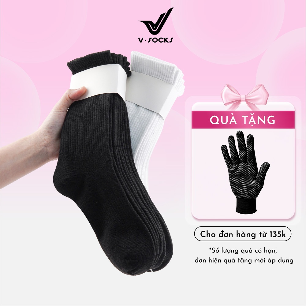 [Combo 10] Tất Vớ Nam Nữ Cổ Cao Trơn VSOCKS Êm Ái Dày Dặn Thoáng Khí - VSF4001/VSF3001