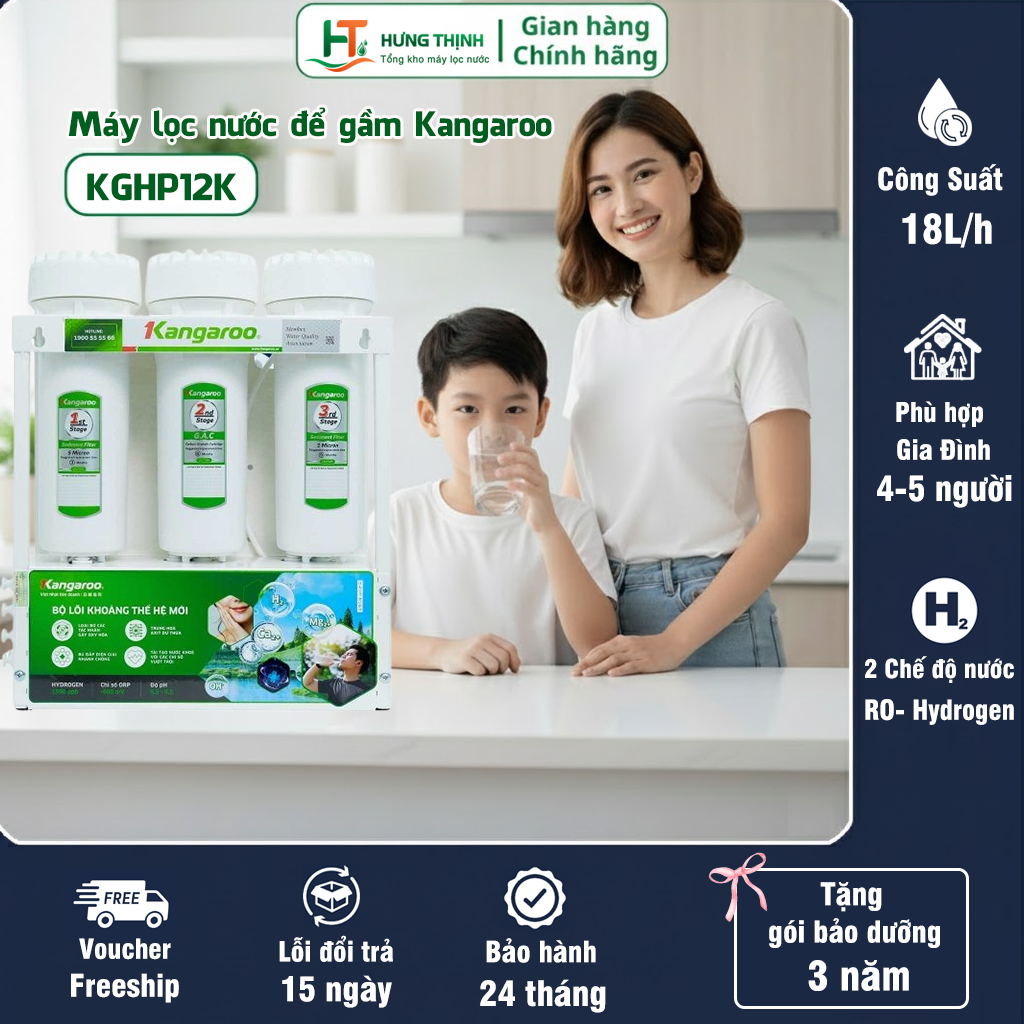 Máy lọc nước Kangaroo KGHP12K – 12 lõi Hydrogen ion kiềm | Chính hãng Hưng Thịnh – mẫu mới nhất 2025