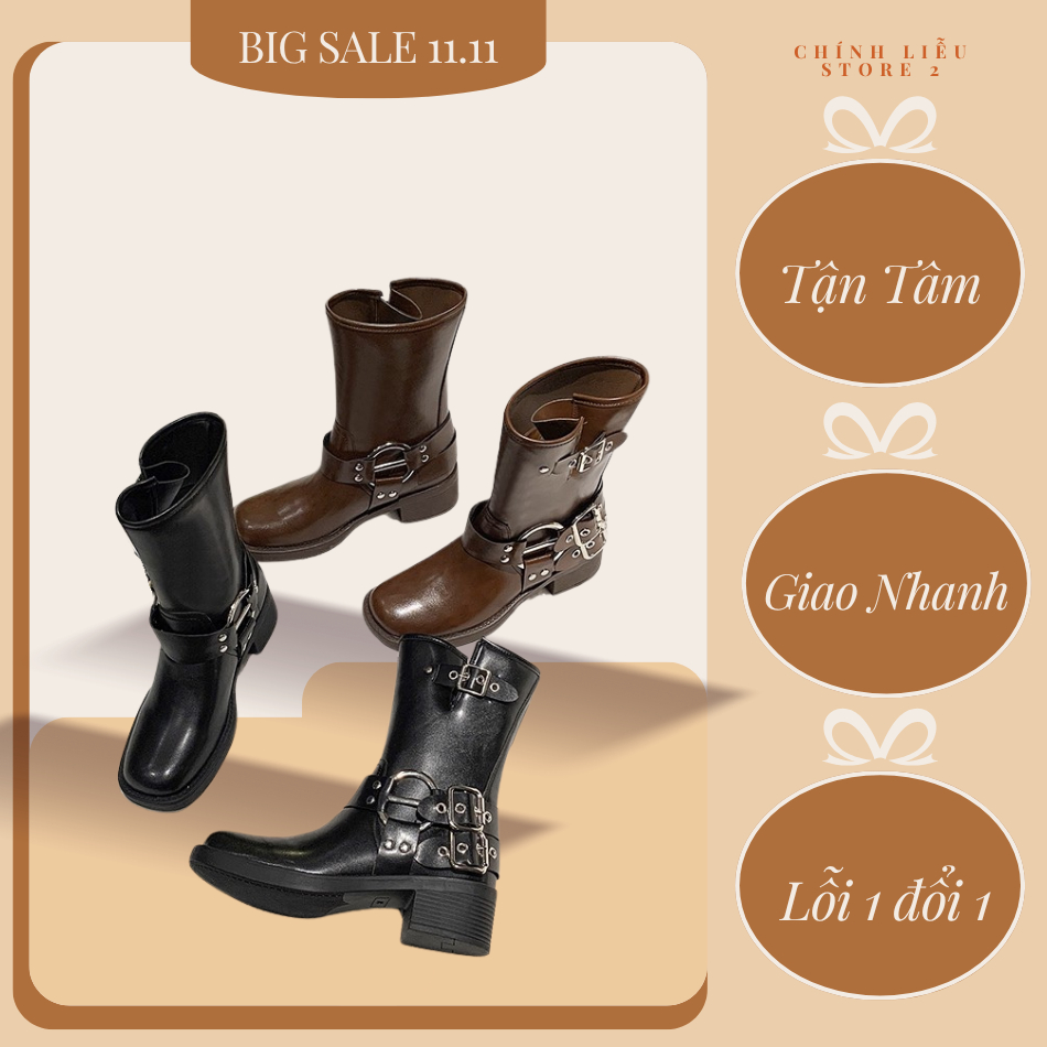 GIÀY BOOT DA NỮ BIKER CỔ TRUNG DÂY ĐAI – CÁ TÍNH, MẠNH MẼ, DỄ PHỐI - CL STORE 2