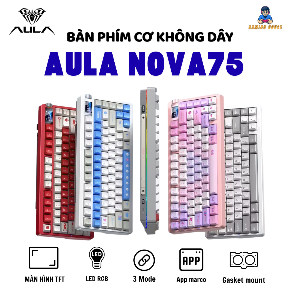 Bàn phím cơ không dây AULA NOVA75 / Nova 75 - Màn hình TFT - 3 mode - Full foam - Led RGB - Có núm xoay - Pin 10000 mah | BigBuy360 - bigbuy360.vn