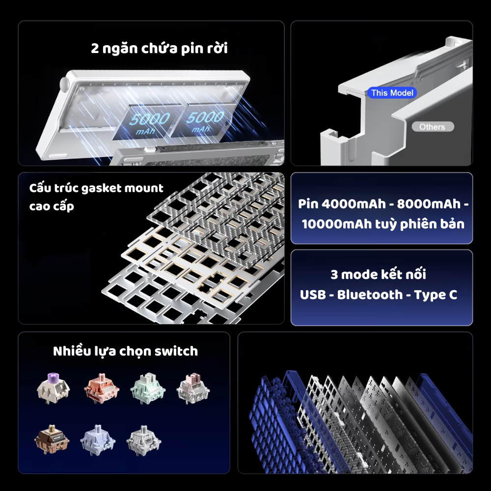 Bàn phím cơ không dây AULA NOVA75 - Màn hình TFT - 3 mode - Full foam - Led RGB - Có núm xoay - Pin 10000 mah | BigBuy360 - bigbuy360.vn