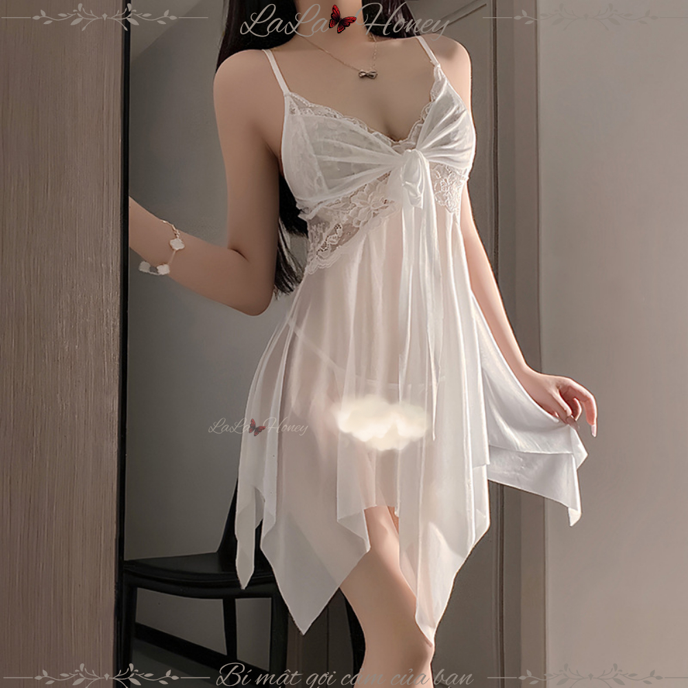 Váy Ngủ Ren Thắt Nơ Trước Hai Dây Ren Ngực Quyến Rũ V133 - LaLa Honey | BigBuy360 - bigbuy360.vn