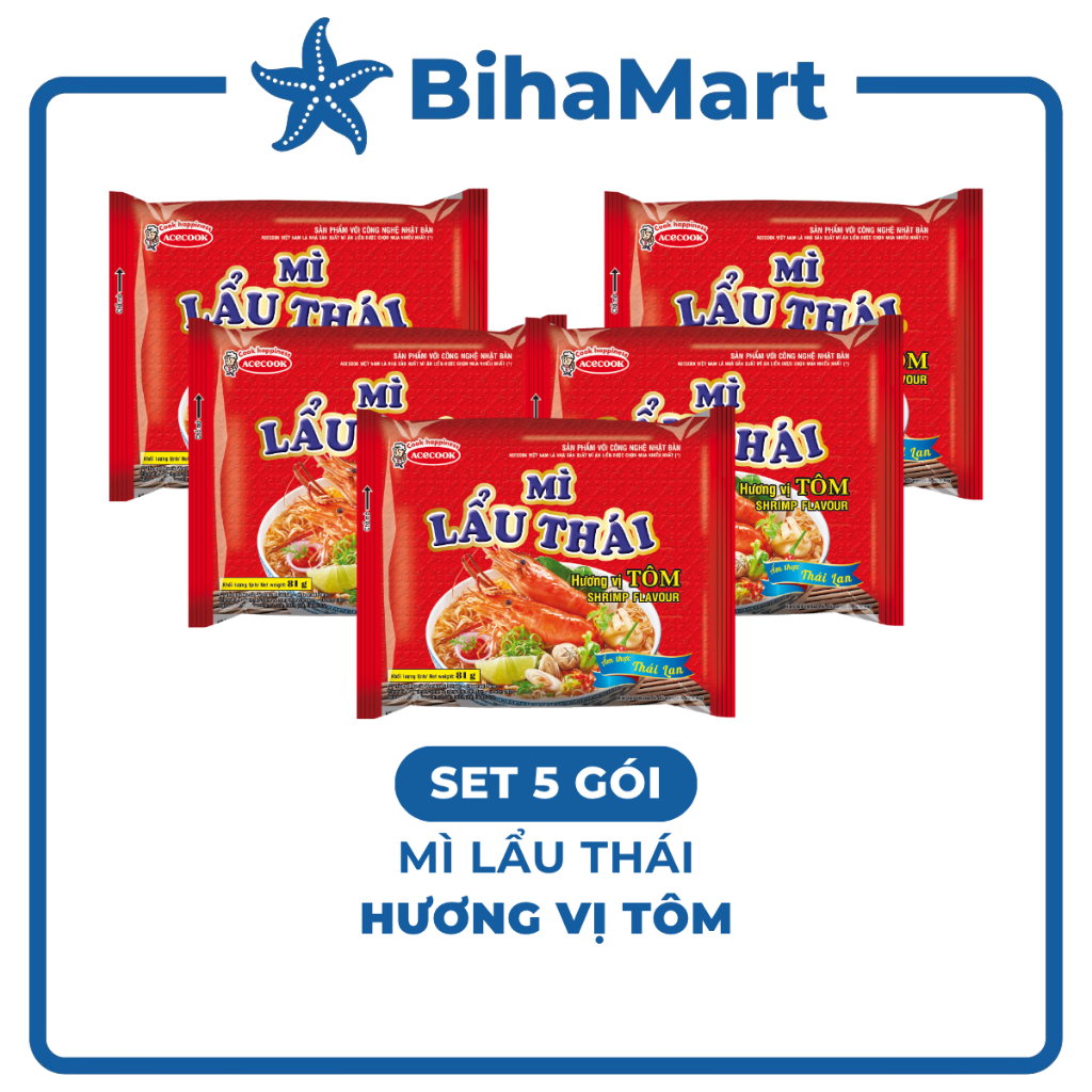 [SET5GÓI]-ACECOOK- Mì lẩu Thái Tôm, Mì ăn liền lẩu thái Tôm, Mì lẩu Thái hương vị Tôm, Mì Thế giới m