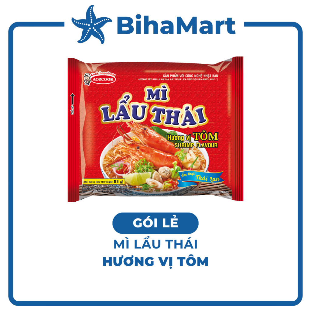 [GÓILẺ] - ACECOOK - Mì lẩu Thái Tôm, Mì ăn liền lẩu thái Tôm, Mì lẩu Thái hương vị Tôm, Mì Thế giới 