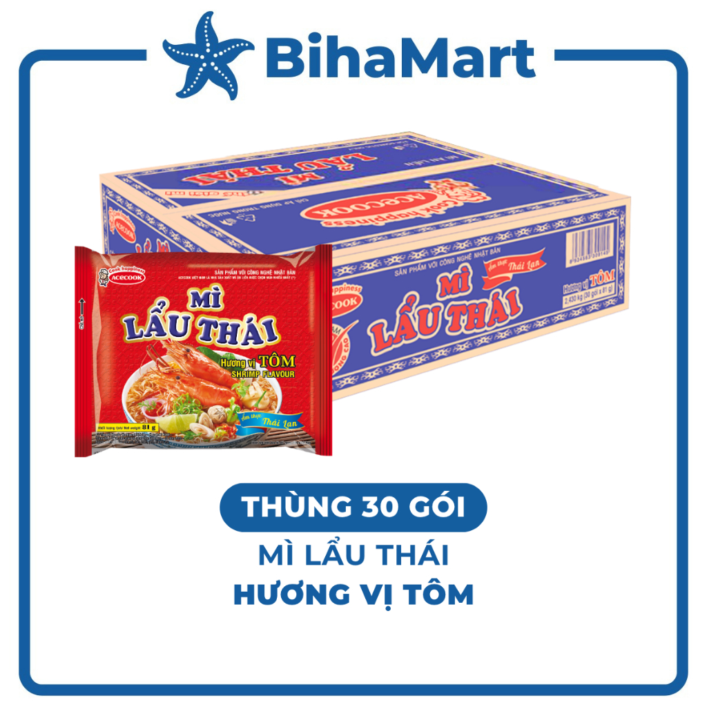 [THÙNG30GÓI]-ACECOOK- Mì lẩu Thái Tôm, Mì ăn liền lẩu thái Tôm, Mì lẩu Thái hương vị Tôm, Mì Thế giớ