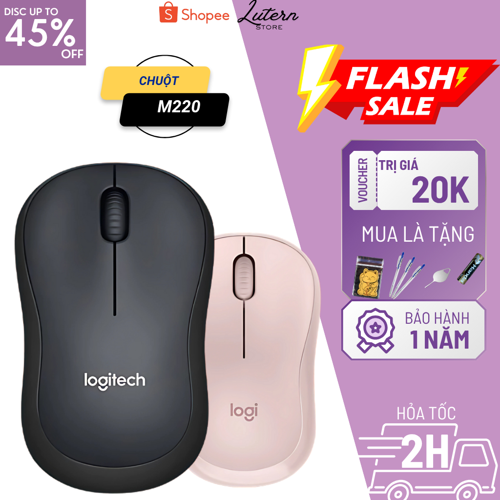 Chuột Không Dây M220  Click Silent - giảm ồn, Kết Nối USB 2.0 Gọn Nhẹ Giá Rẻ Tương Thích PC/ Laptop