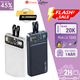 Sạc Dự Phòng– Dung Lượng Lớn 30.000mAh – Sạc Siêu Nhanh, Có Dây Sẵn, sạc Cực Trâu, Báo Phần Trăm Pin