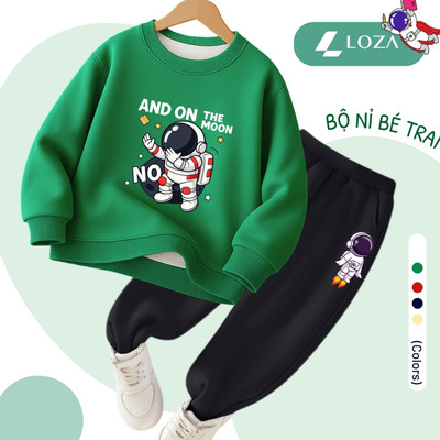 Bộ nỉ bé trai in phi hành gia có lót nhung ấm áp size từ 18-42kg Loza BI532
