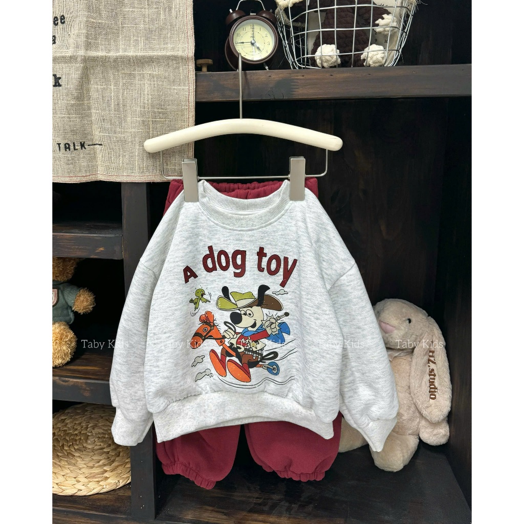 TB61 Set bộ nỉ a dog toy Taby Kids, chất liệu nỉ dàu dặn mềm mại cho bé trai bé gái 8-24kg