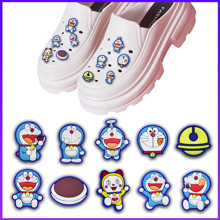 Bộ Sticker Hoạt Hình Gắn Dép Chủ Đề Doremon - 10 Sticker Jibbitz Doraemon