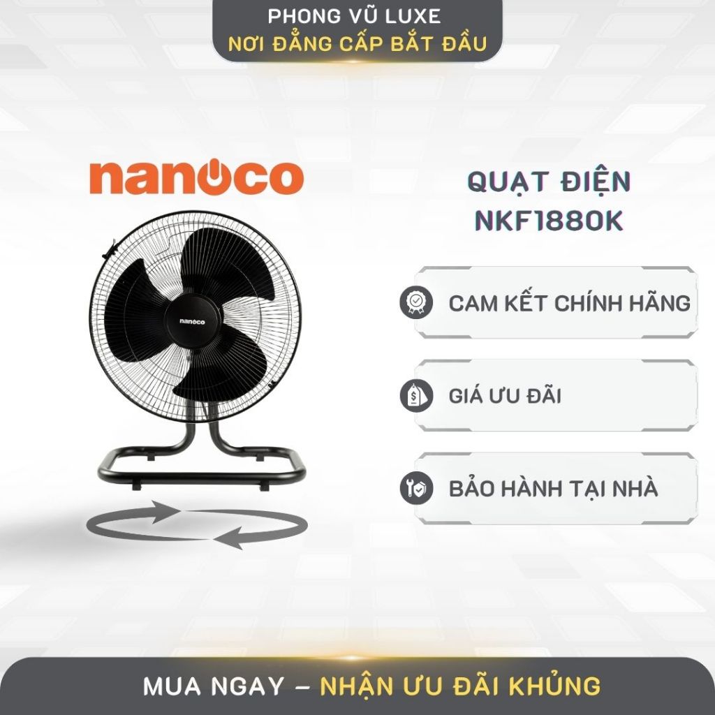 Quạt Sàn Nanoco NKF1880K – Gió Mạnh 65W, Motor Dây Đồng, Thiết Kế Ngầu