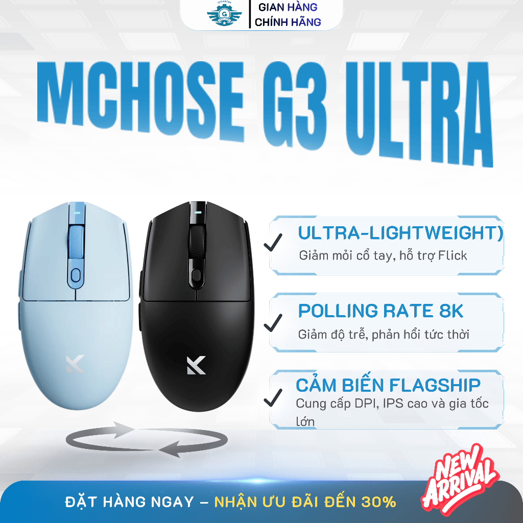 [⚡NEW Cực Hot] Chuột Gaming Mchose G3 Ultra – PAW3395 Cao Cấp, 8KHz, 26K DPI,170H Pin, Siêu Nhẹ, APP