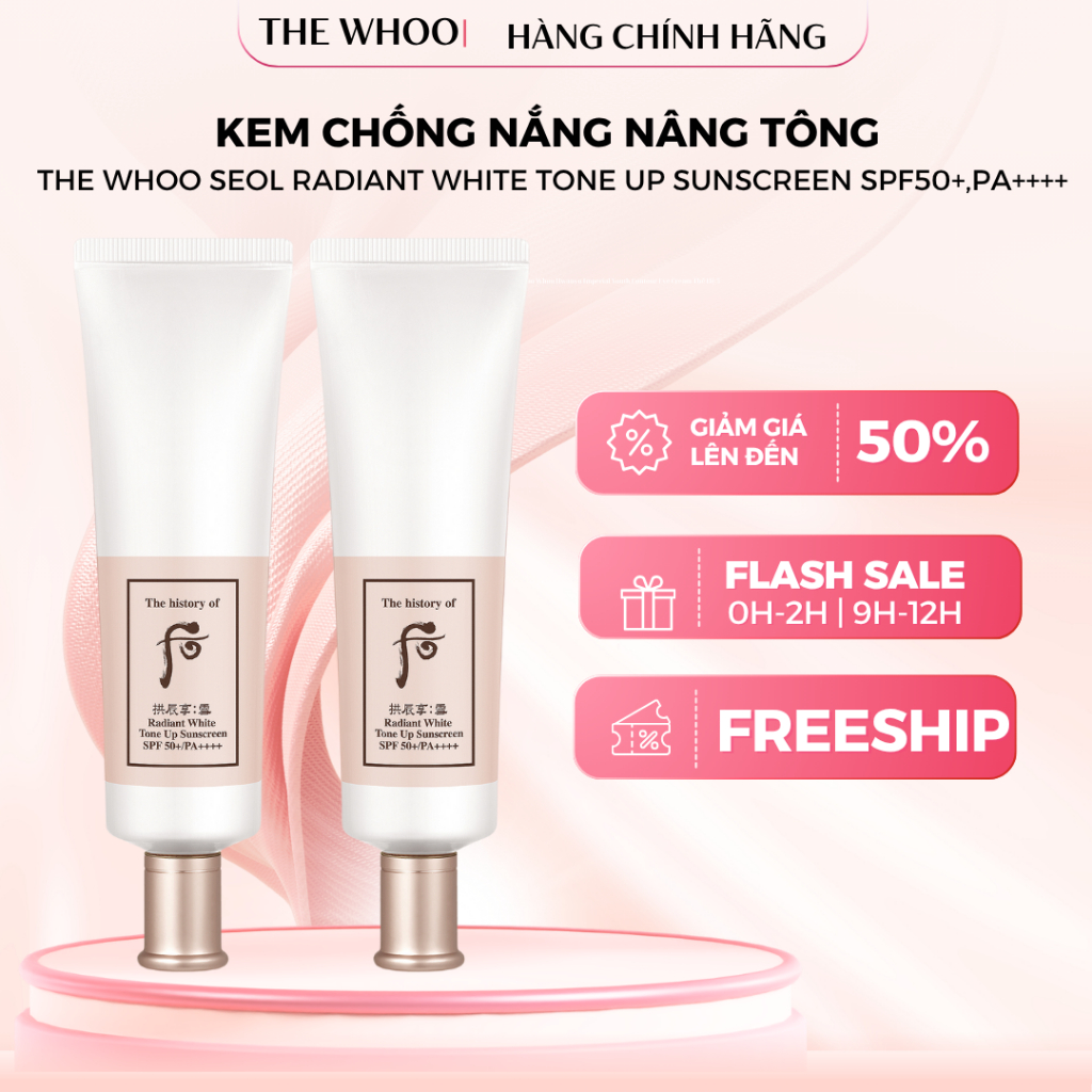 [Chính Hãng] KEM CHỐNG NẮNG NÂNG TÔNG THE WHOO  Whoo Seol Radiant White Tone Up Sunscreen SPF50+, PA
