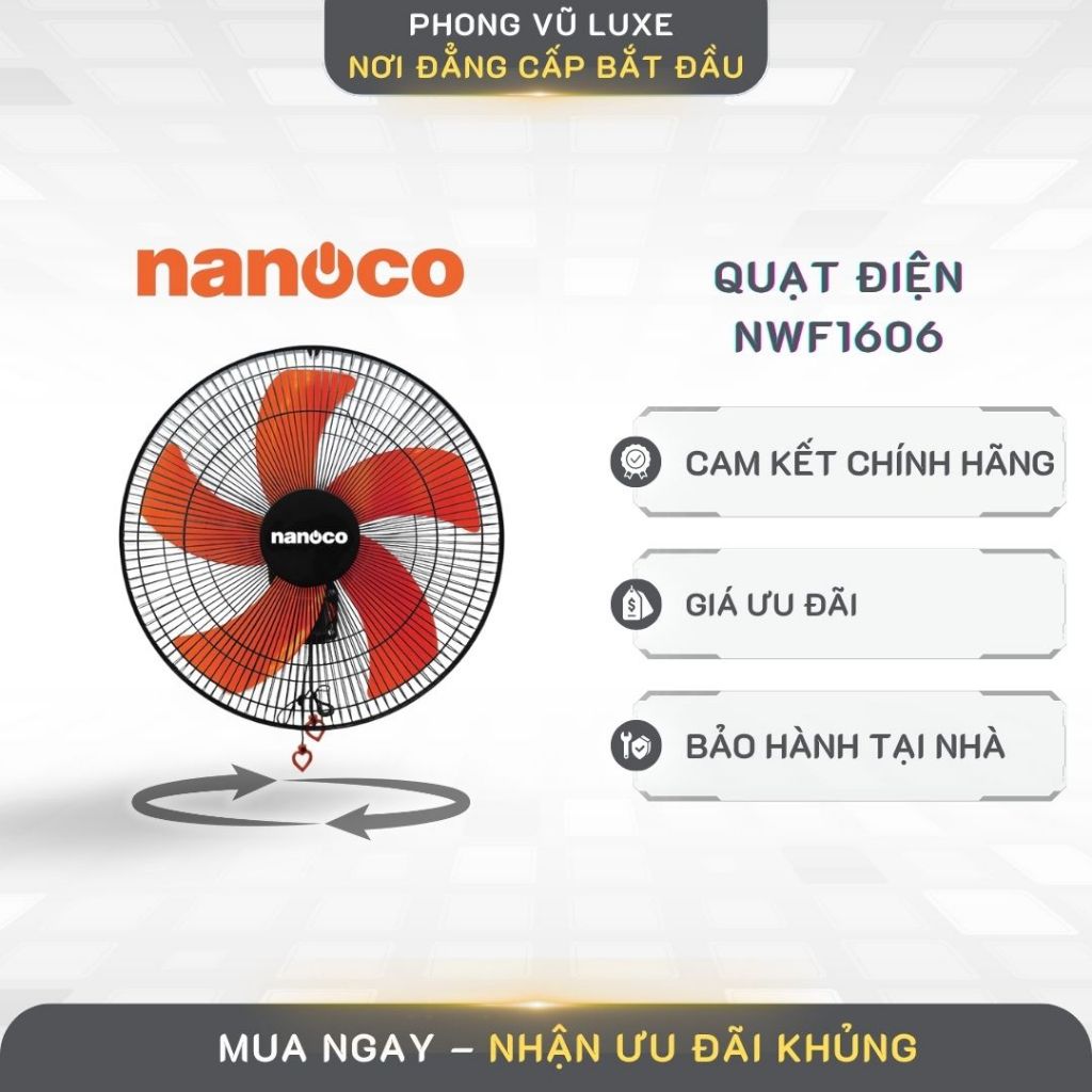 Quạt Treo Tường Nanoco NWF1606 – Gió Mạnh, Motor Dây Đồng, Thiết Kế Hiện Đại